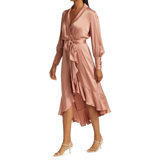 Zimmermann Dresses & Skirts - Zimmerman Wild Botanica Lipstick Pink Nude Silk Bishop Sleeve Wrap Dress 0 2/4